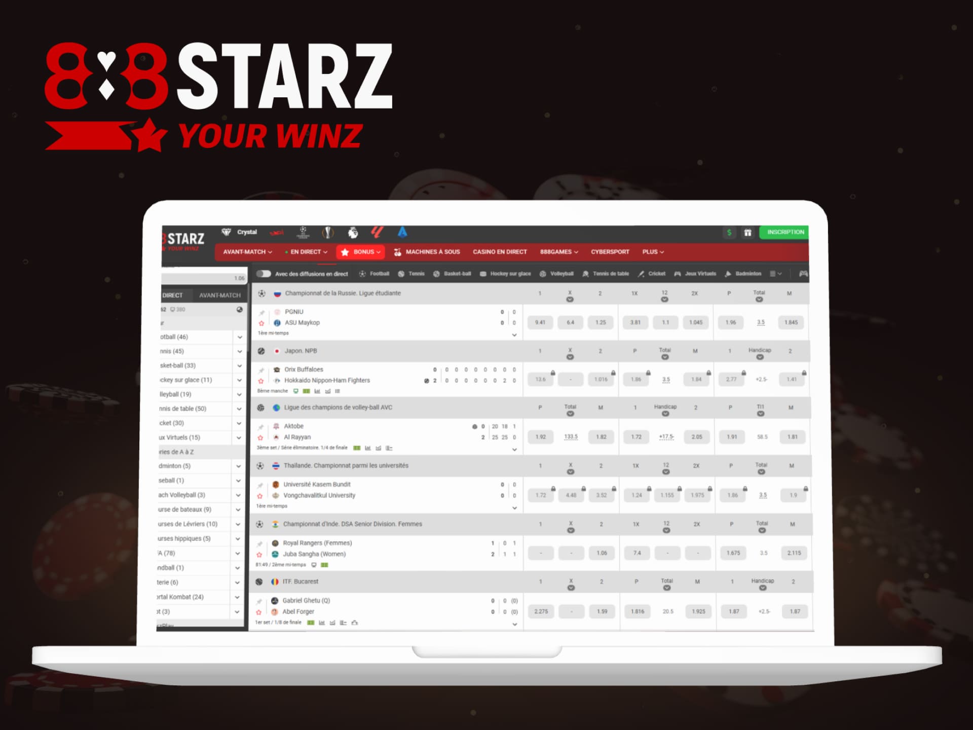 Vaste choix de paris sportifs sur la plateforme 888starz en Côte d'Ivoire